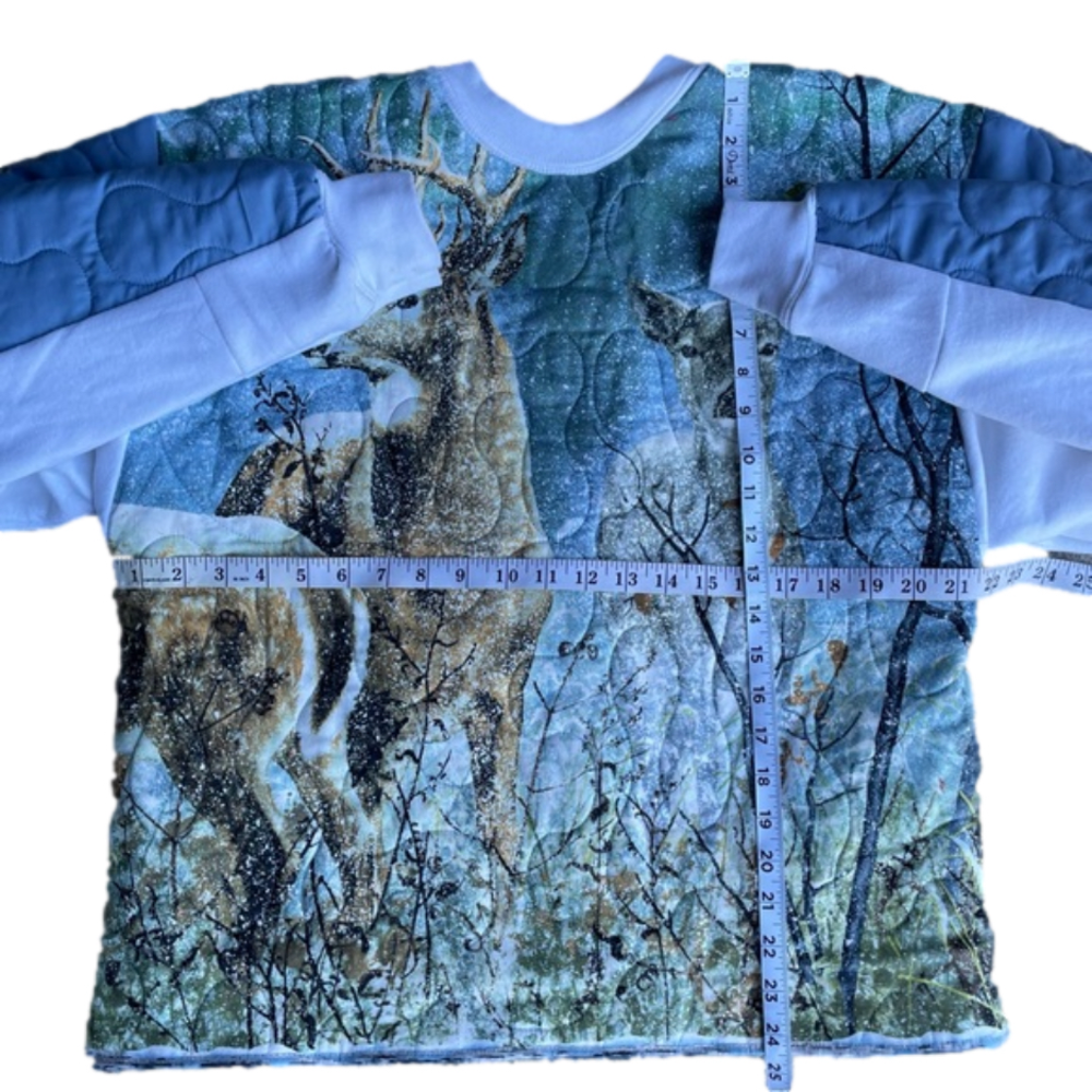 Quilted Patchwork Vintage 90s style Deer Hunting Buck Doe Winter Nature AOP L - Picture 8 of 8